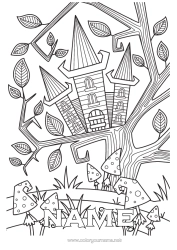 Colouring to customise Castle Mushroom Complex Colouring Pages Zentangle Haunted Manor Haunted Tree