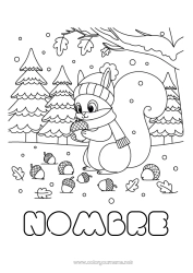 Colorear para personalizar Nieve Ardilla Animales Animales del bosque Bellota Bosque Gorro de Invierno