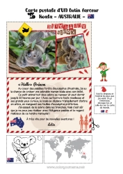 Dessin gratuit Animal Koala Australie Autres animaux du monde Voyage de l'elfe de Noël Carte postale Carte postale d'un SEUL lutin