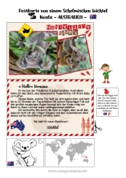 Kostenlose Malvorlage Tier Koala Australien Andere Tiere der Welt Reise des Weihnachtselfen Postkarte Postkarte von einem einzigen Elf