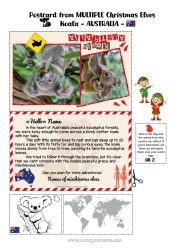 Colouring to customise Animal Koala Australia Other Animals Of The World Mischievous Elf's Journey Postcard Postcard Of Multiple Elves Several Mischievous Elves. Animals Of Australia