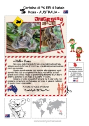 Disegno gratuito Animale Koala Australia Altri animali del mondo Viaggio dell'elfo di Natale Cartolina Cartolina di vari elfi
