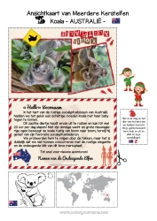 Gratis kleurplaat Dier Koala Australië Andere dieren van de wereld Kerstelfreis Ansichtkaart Ansichtkaart van meerdere elfen