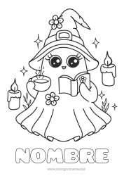 Colorear gratis Fantasma Lindo Sombrero Café Bebidas Libro Lectura