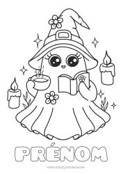 Coloriage à personnaliser Fantôme Mignon Chapeau Café Boisson Livre Lecture