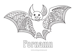 Färgläggningssida att anpassa Fladdermus Halloween Djur Zentangle Fåglar och flygande däggdjur