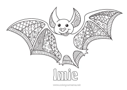 Kolorowanka za darmo Nietoperz Halloween Zwierzę Zentangle Ptaki i latające ssaki