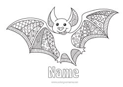 Colouring to customise Bat Halloween Animal Zentangle Birds And Flying Mammals