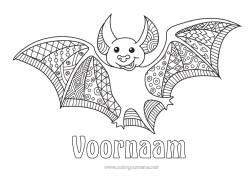 Gratis kleurplaat Vleermuis Halloween Dier Zentangle Vogels en vliegende zoogdieren