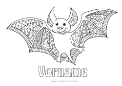 Kostenlose Malvorlage Fledermaus Halloween Tier Zentangle Vögel und fliegende Säugetiere