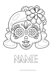 Colouring to customise Skull Day Of The Dead Catrina Calaveras, Skulls
