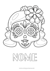 Colorare per personalizzare Teschio Giorno dei Morti Catrina Calaveras, teste di morto