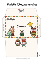 Gratis farvelægning Jul Kawaii Julepynt Julekrans Kuvert Grantræ Trykt kuvert Julekuvert