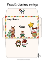 Colouring to customise Christmas Cute Christmas decorations Christmas wreath Animal Envelope Fir tree Print envelope Christmas envelope