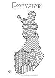 Gratis färgläggning Geografi Zentangle Landskarta Finland