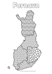Gratis farvelægning Geografi Zentangle Kort over lande Finland