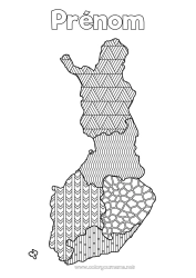 Coloriage gratuit Géographie Zentangle Carte des pays Finlande