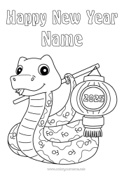 Colouring to customise Happy New Year Chinese New Year Chinese Lantern Snake Reptiles 2025