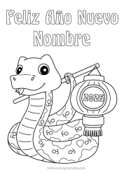 Colorear gratis Feliz año Año Nuevo chino Linterna china Serpiente Reptiles 2025