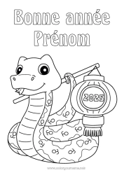 Coloriage gratuit Bonne année Nouvel An chinois Lanterne chinoise Serpent Reptiles 2025