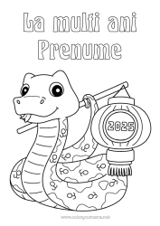 Pagină de colorat personalizată La mulți ani! Anul Nou Chinezesc Lanterna chineză Șarpe Reptile 2025