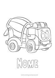 Desenho para personalizar Veículos Equipamentos de construção Caminhão betoneira Profissões na construção Veículos Personagens