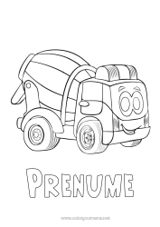 Pagină de colorat personalizată Vehicule Utilaje de construcție Camion cu mixer Meserii de șantier Vehicule personaje