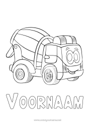 Gratis tekening Voertuigen Bouwvoertuigen Betonmolen Bouwberoepen Voertuigpersonages