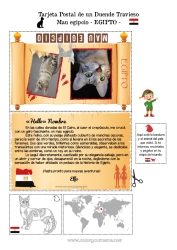 Colorear gratis Cat Animales Egipto Perros y gatos Viaje del duende navideño Tarjeta postal Tarjeta postal de un SOLO duende