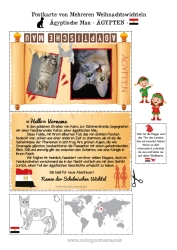 Kostenlose Malvorlage Katze Tier Ägypten Hunde und Katzen Reise des Weihnachtselfen Postkarte Postkarte von mehreren Elfen