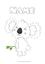 Colouring to customise Figure Children's Activities Animal Connecting Points Koala Easy Colouring Pages Other Animals Of The World Connect The Numbers Animals Of Australia