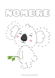 Colorear gratis Número Actividades para niños Animales Une los puntos Koala Dibujos fáciles para colorear Otros animales del mundo Une los Números