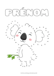 Coloriage gratuit Chiffre Activités enfants Animal Points à relier Koala Coloriages faciles Autres animaux du monde Nombres à Relier