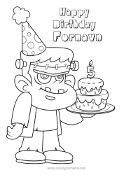 Fargeleggingssiden å tilpasse Monster Kake Halloween Bursdag Hatt Gratulerer med dagen! Tilpasset bursdag alder Frankenstein