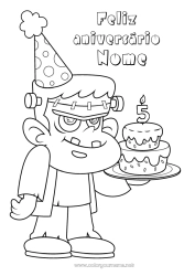 Desenho grátis Monstro Bolo Halloween Aniversário Chapéu Feliz aniversário (francês) Mensagem Idade comemorada personalizável Frankenstein