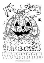 Gratis kleurplaat Pompoen Bloemen Halloween Inscriptie 'halloween'