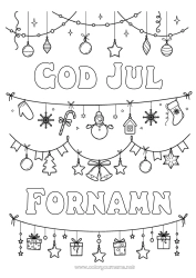 Färgläggningssida att anpassa Snögubbe Jul Juldekorationer Julgirland God Jul!