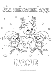 Desenho grátis Neve Rena Elfo de Natal Páginas para colorir de elfos Animais da floresta Veado