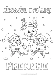 Desen liber de colorat Zăpadă Ren Moșneguții de Crăciun Desene de colorat cu spiriduși Animale din pădure Cerb