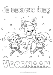 Gratis tekening Sneeuw Rendier Kerstelf Elfjes kleurplaten Bosdieren Hert