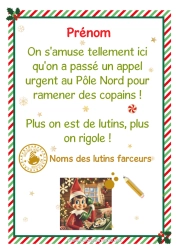 Coloriage gratuit Lutins de Noël Mission du lutin de Noël Lettres de lutins farceurs Lettre d'arrivée du lutin Lutin farceur supplémentaire Bêtises du Lutin Farceur