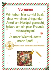 Kostenlose Malvorlage Weihnachtself Wichtel-Missionen Elfenstreiche-Briefe Elf Ankunftsbrief Zusätzlicher Weihnachtswichtel Wichtel-Streiche und Ideen