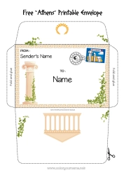 Free coloring Envelope Greece Envelope to print Elf on the Shelf Trip Envelope for Elf on the Shelf Mail Athens