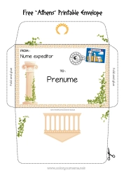 Desen liber de colorat Plic Grecia Plic de imprimat Călătoria elfului de Crăciun Plic pentru scrisoarea lui Moș Crăciun Atena