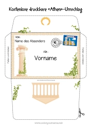 Kostenlose Malvorlage Umschlag Griechenland Bedruckbare Umschläge Reise des Weihnachtselfen Umschlag für den Weihnachtswichtel-Post Athen