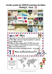 Desenho grátis França Paris Viagem do Elfo de Natal Cartão postal Cartão postal de vários duendes