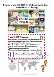 Malvorlage anpassen Frankreich Paris Reise des Weihnachtselfen Postkarte Postkarte von mehreren Elfen
