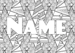 Free colouring Decorated name Zentangle Fir tree Decorative background