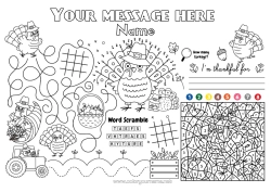 Colouring to customise Pumpkin Thanksgiving Turkey Autumn Magic Colouring Books Children's Activities Connecting Points Search And Find Farm Animals Maze Harvest Festival Printable Placemat Connect The Numbers Cornucopia Thanksgiving Turkey