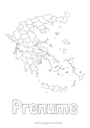 Desen liber de colorat Geografie Țară Grecia Hartă a țărilor